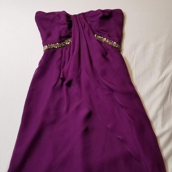 100% Silk Badgley Mischka Plum Purple Strapless Cocktail Dress Size 4 - Picture 1 of 7